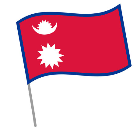 Nepal national flag flutters with flagpoleのイラスト素材