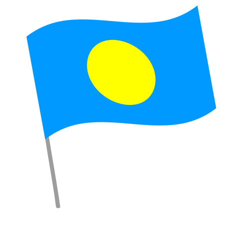 Palau national flag flutters with flagpoleのイラスト素材