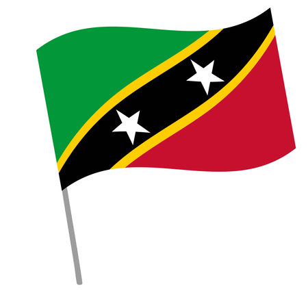 Saint Kitts and Nevis national flag flutters with flagpoleのイラスト素材