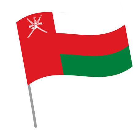 Oman national flag flutters with flagpoleのイラスト素材