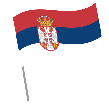 Serbia national flag flutters with flagpoleのイラスト素材