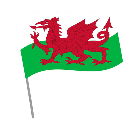 Wales national flag flutters with flagpoleのイラスト素材
