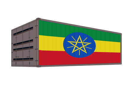 Ethiopia national flag with shipping containerのイラスト素材