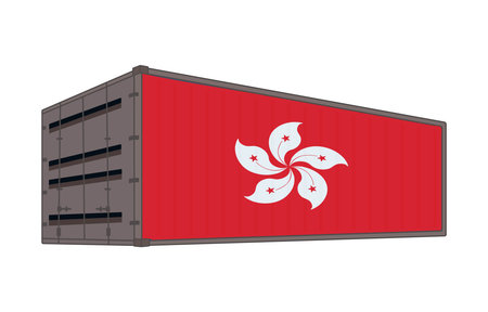Hong Kong national flag with shipping containerのイラスト素材