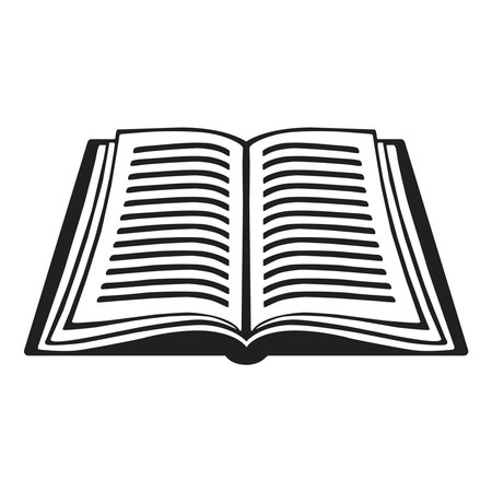 Minimalist black and white of open book with pages, simple line art designのイラスト素材