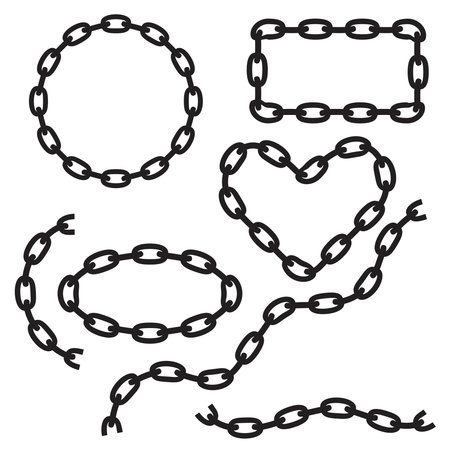 brush of chain in line of circle, rectangle, heart shapeのイラスト素材