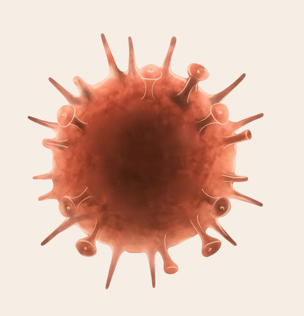 Realistic style virus illustration with spikes, concept for infection, disease, microbiology, and medical research.の素材