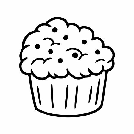 Cute cartoon cup cake line art outline drawing for coloring bookのイラスト素材