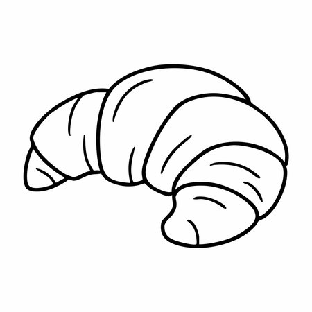 Cute cartoon croissant line art outline drawing for coloring bookのイラスト素材