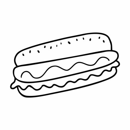 Cute cartoon Sandwich line art outline drawing for coloring bookのイラスト素材