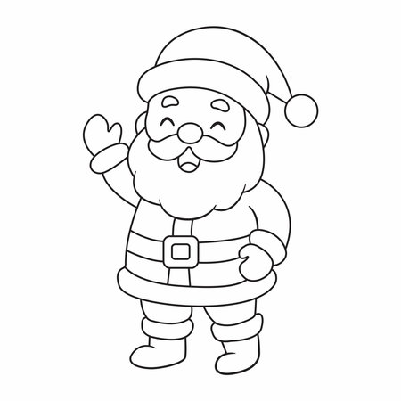 Cute cartoon Santa Claus line art outline drawing for coloring bookのイラスト素材