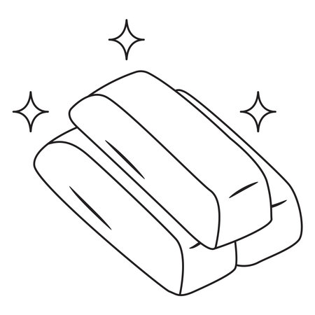 Simple line art illustration of gold bars or stacked money with shining sparkles.のイラスト素材