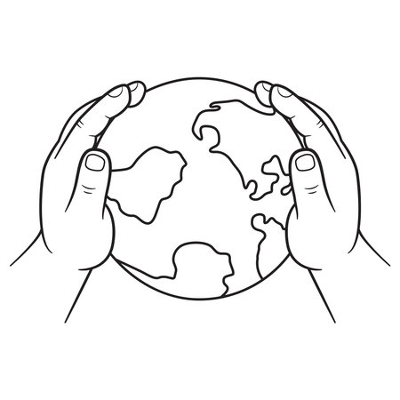 illustration of two human hands gently cradling the planet Earth.のイラスト素材