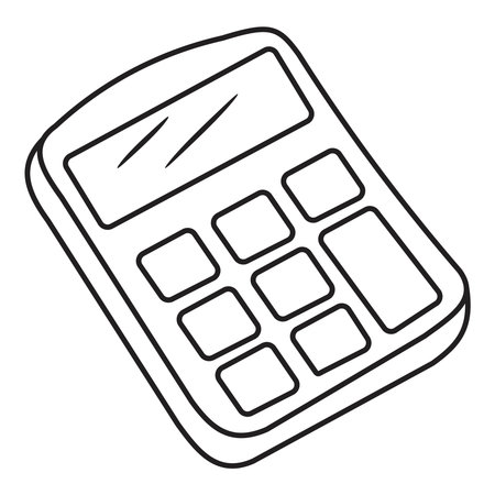Hand drawn black and white line art illustration of a calculator.のイラスト素材