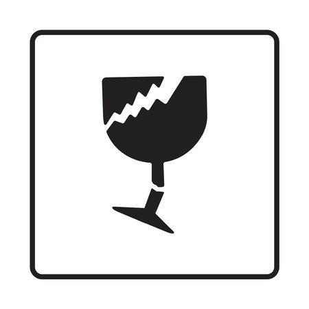 warning sign of fragile handling icon with a broken wine glassのイラスト素材