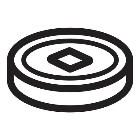 black line art illustration of a traditional Chinese lucky coin.のイラスト素材