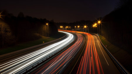 speed Traffic light trails on motorway highwayの写真素材