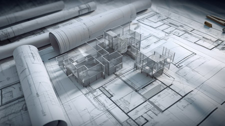 Concept of construction and design 3d planの素材