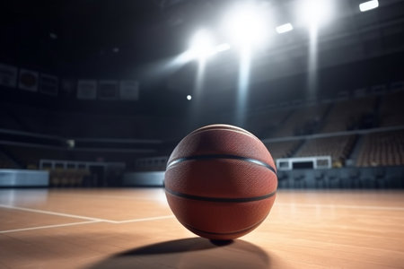 Basketball on the court in a sports arena - Generative AIの素材