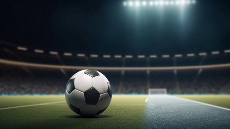 Football ball on a field in a stadium - Generative AIの素材