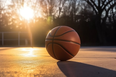 A basketball on the ground in the sun - Generative AIの素材