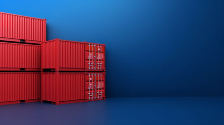 red freight cargo containers on the blue background with copy space - Generative AIの素材