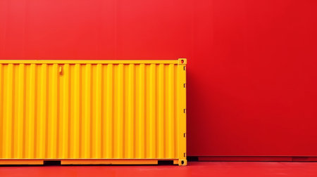 yellow freight cargo containers on the red background with copy space - Generative AIの素材