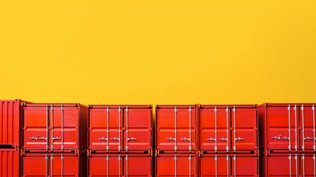 red freight cargo containers on the yellow background with copy space - Generative AIの素材