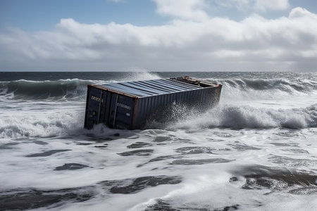 fallen and lost container from a cargo ship after a storm in the oceanの素材