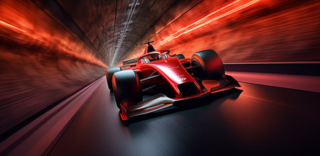 3D rendering of a formula race car in a tunnel with motion blurの素材