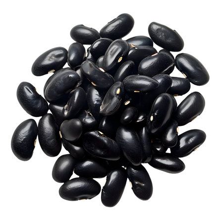 Black beans isolated on transparent background. Top view. Flat lay.の素材