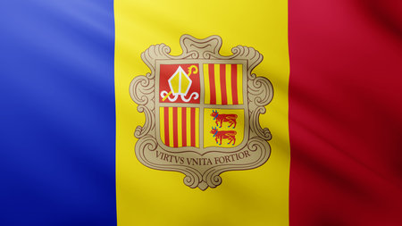 Waving flag of Andorra. National flag of Andorra backgroundの写真素材
