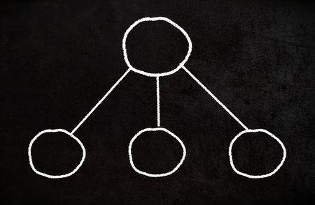Teamwork and management mind map hierarchy empty charts hand drawn on chalkboardの写真素材