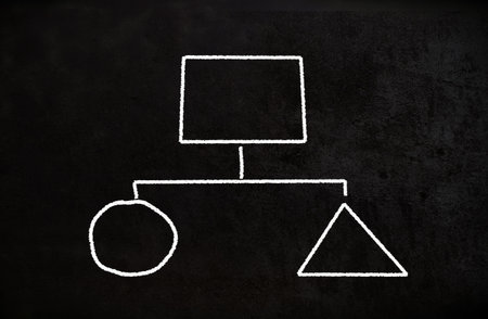 Teamwork and management mind map hierarchy empty charts hand drawn on chalkboardの写真素材