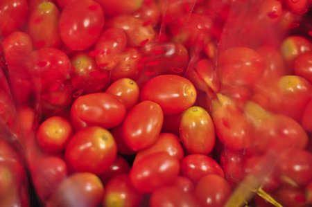 Fresh small tomatoes grouping in the packageの写真素材