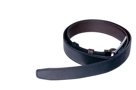 Leather black belt for men white background isolatedの写真素材