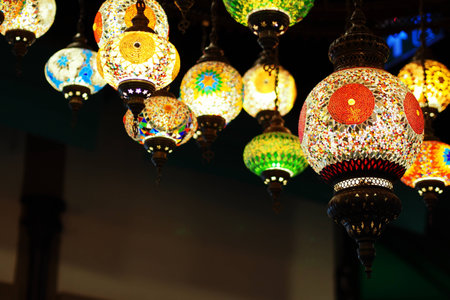 Many colorful lamp with various patternの写真素材