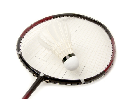 Shuttlecock and badminton racket の写真素材