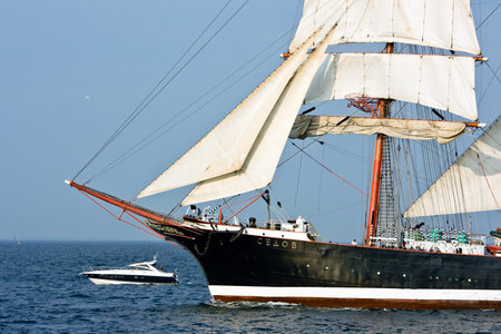 Tall ship Sedov on open sea, at Culture 2011 Tall Ships Regatta,20 large vessels,dozen of smaller...