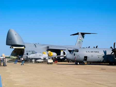 Lockheed C-5 Galaxy, cargo strategic aircraft and C-130 Hercules at International Aviation   Space...