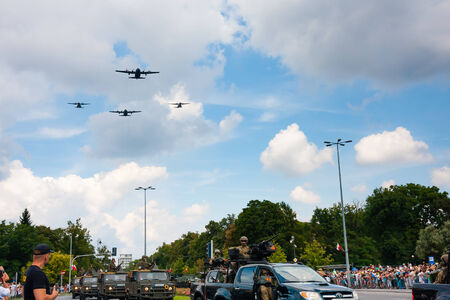 C-130 Hercules, C-295 M over the streets of Warsawのeditorial素材