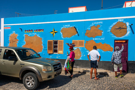 Map of Cabo Verde on a wall in Palmeira Townのeditorial素材