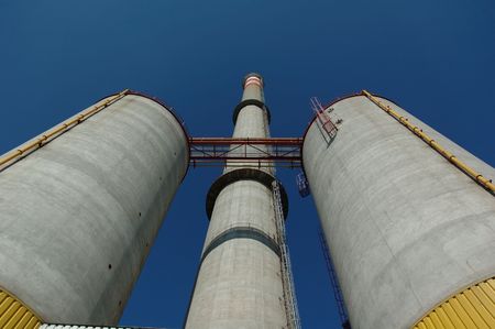 power plant chimneyの写真素材