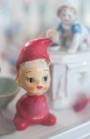Santa Claus dolls in glass cases.の写真素材