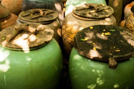 old jar backgroundの写真素材
