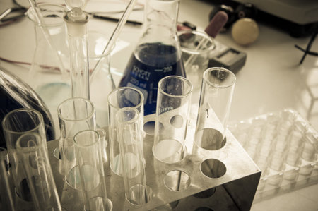 Chemical laboratory equipment. Flasks and test tubes