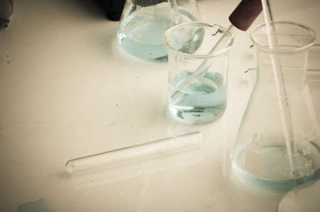 Chemical laboratory equipment. Flasks and test tubesの写真素材