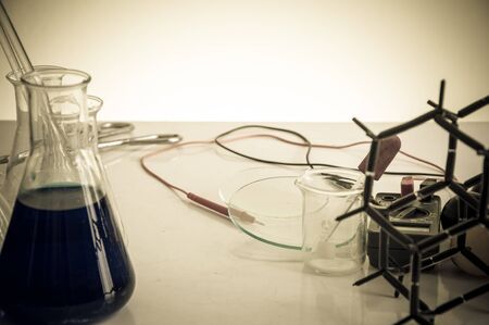 Chemical laboratory equipment. Flasks and test tubesの写真素材