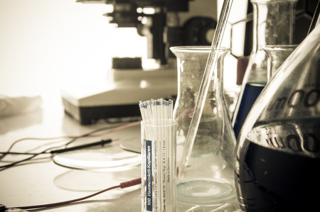 Chemical laboratory equipment. Flasks and test tubesの写真素材