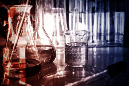 Scientists and scientific experiments to find out about the medical science or the scientific unit . The colors and scientific equipment beakers vitro microscopy .の写真素材